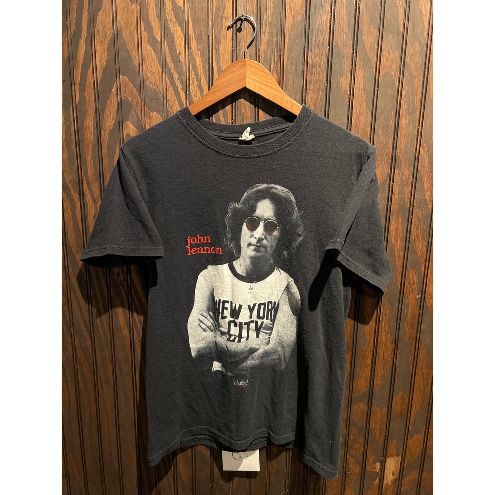 John Lennon New York City Graphic T-Shirt Black Short Sleeve Rock Band Tee Small